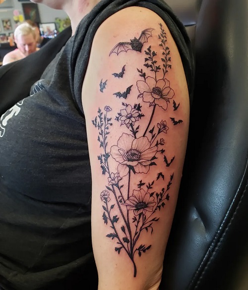 Spooky Floral Tattoo Ideas 4