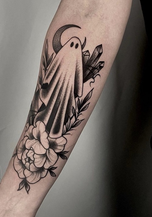 women Spooky Floral Tattoo