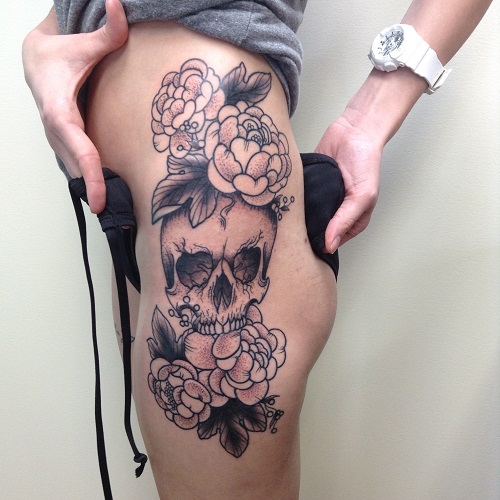 women Spooky Floral Tattoo 3