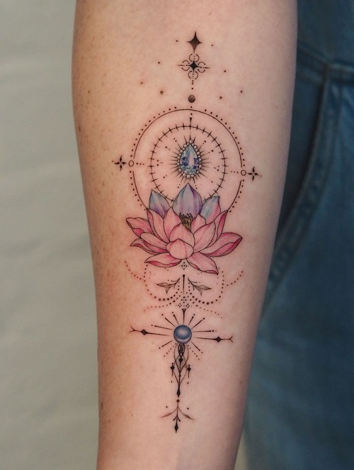 Unalome Lotus Tattoo 4