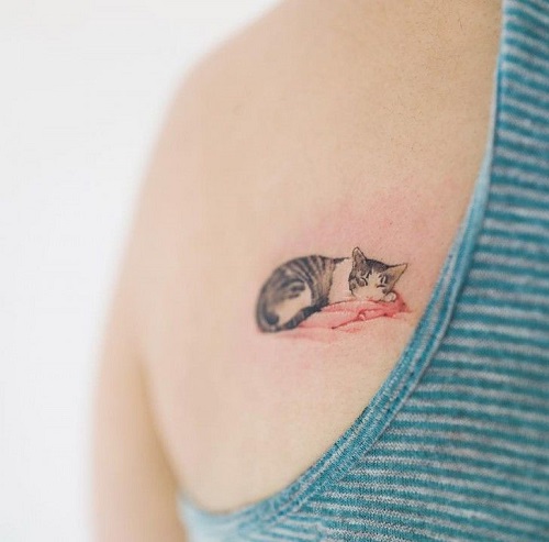 Adorable Sleeping Cat Tattoo 4