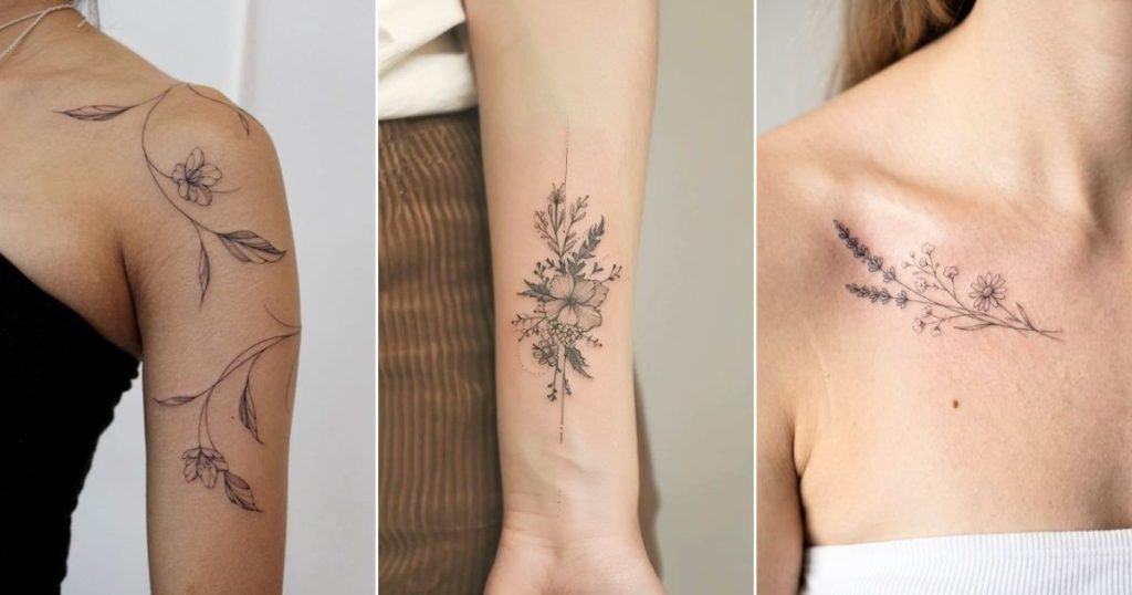 Fine line floral tattoos