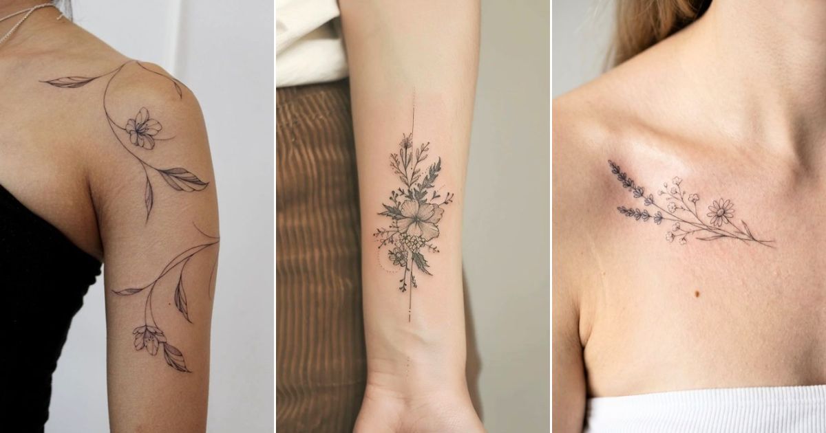 Fine line floral tattoos