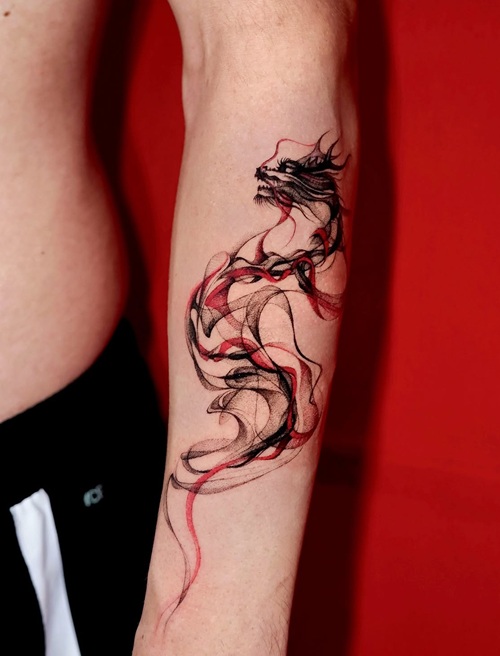 Abstract dragon linework tattoo