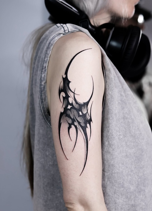 Futuristic cyber-folk tattoo design