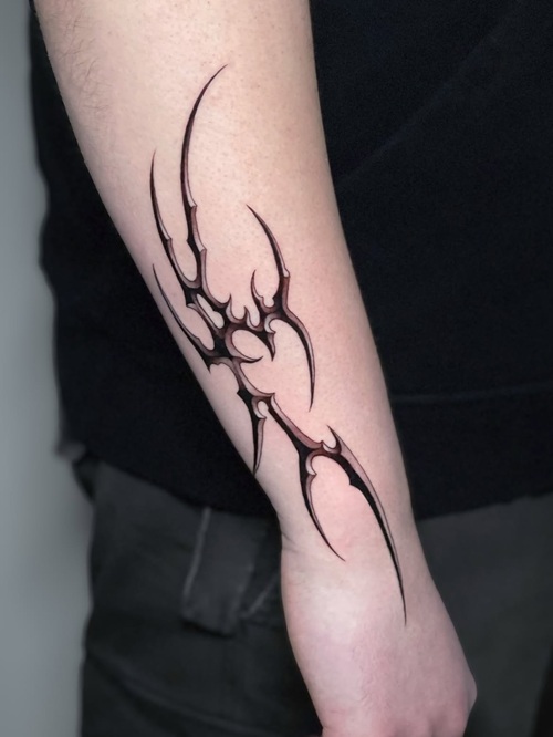 Cyber-folk tattoo with geometric patterns