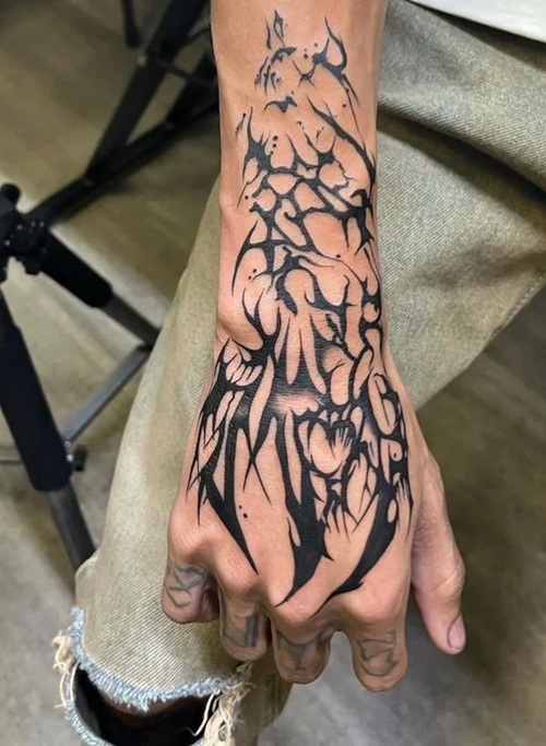 Futuristic cyber-folk tattoo design