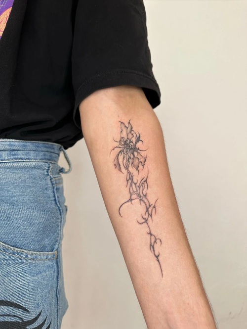 Cyber-folk tattoo with geometric patterns