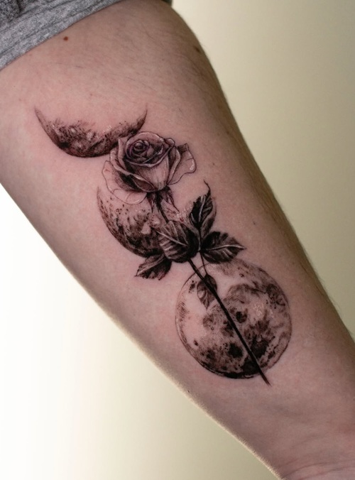 Rose and moon tattoo