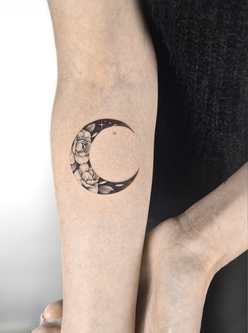 Romantic rose moon tattoo
