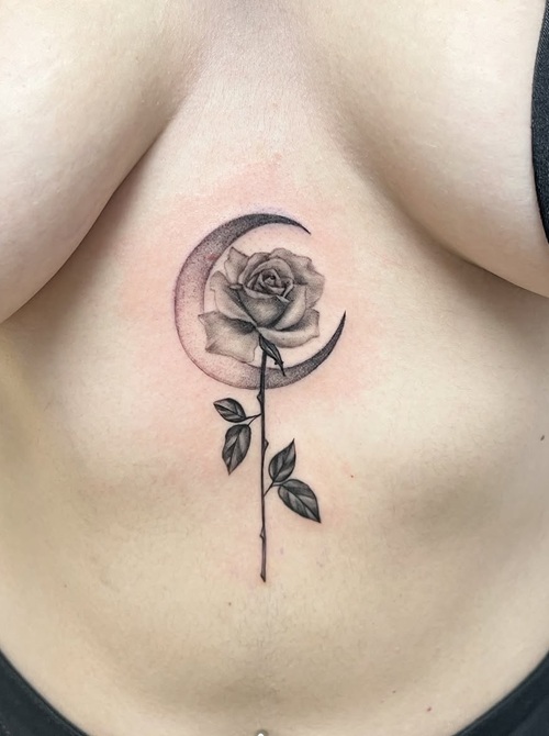 Crescent moon rose tattoo
