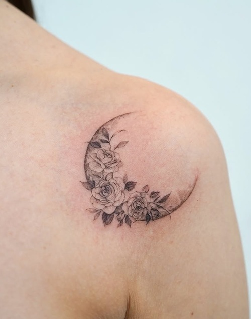 Rose and crescent tattoo