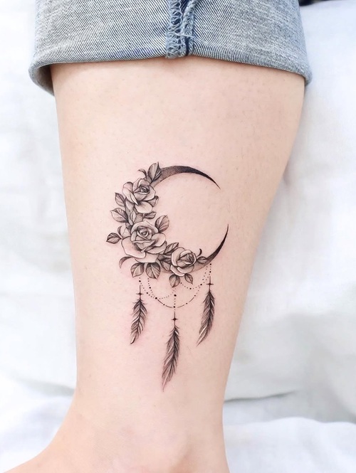 Romantic rose moon tattoo