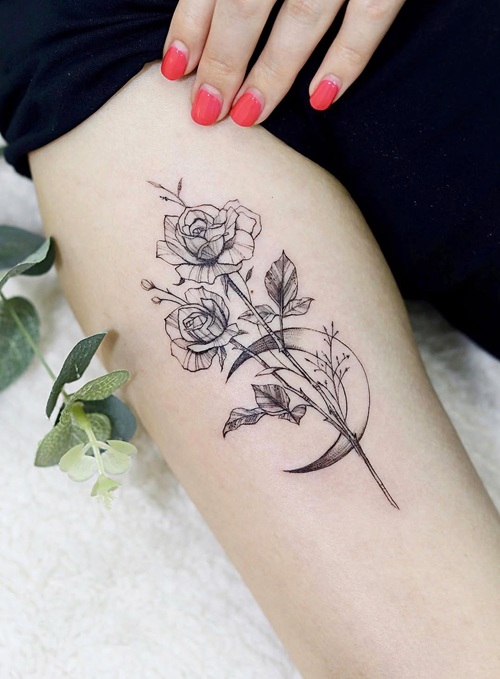Gothic rose moon tattoo