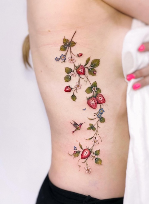 Floral Strawberry Vine Tattoo