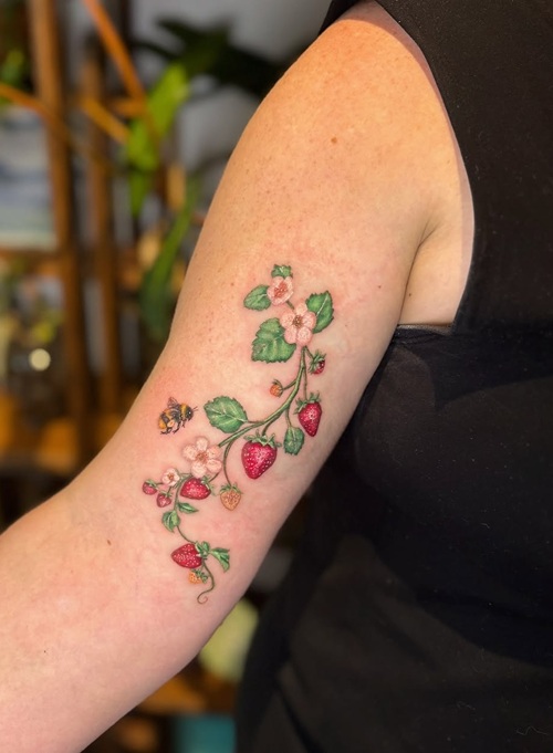 Botanical Strawberry Tattoo