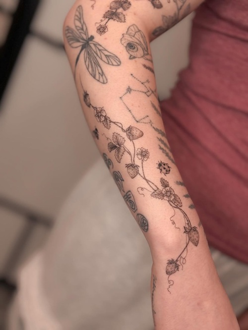 Delicate Strawberry Vine Tattoo