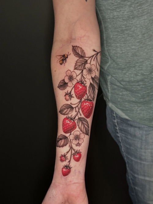 Floral Strawberry Vine Tattoo