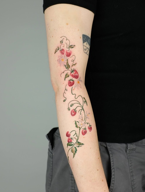 Botanical Strawberry Tattoo