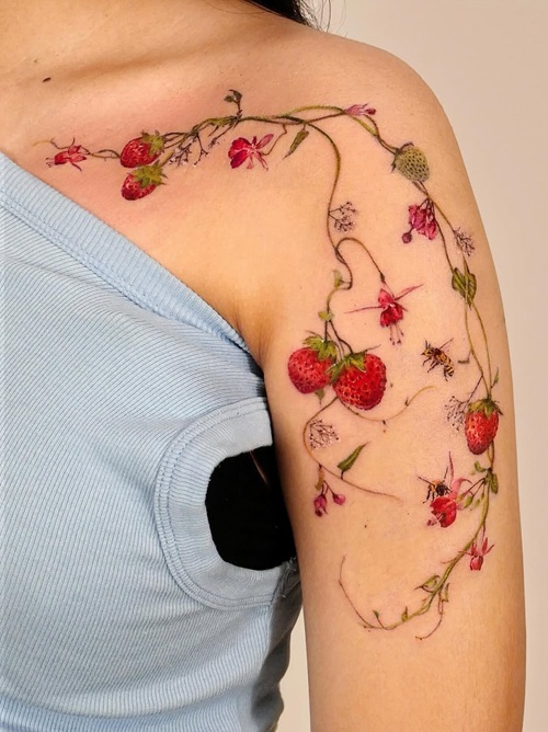 Unique Strawberry Vine Tattoo Design