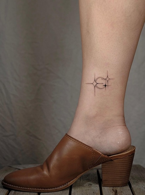 Crescent Moon and Stars Tattoos