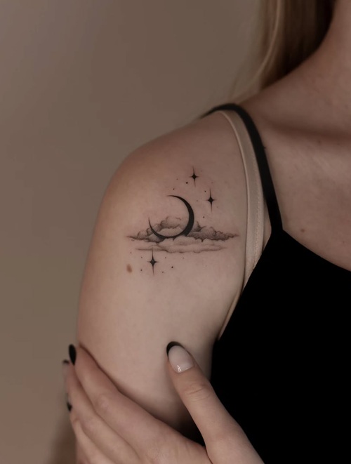 Small Moon and Stars Tattoos