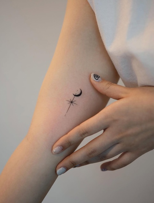 Crescent Moon and Stars Tattoos
