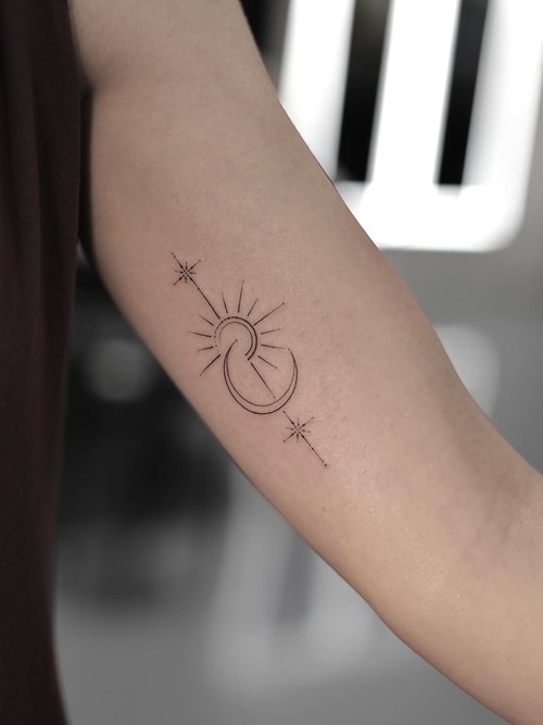 Moon and Star Fine Line Tattoos